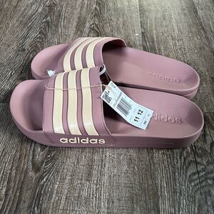 Adidas unise Pink and Cream Slide Sandals